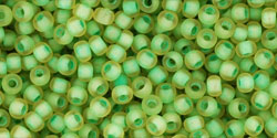 TOHO Round 11/0 Tube 2.5" : Inside-Color Frosted Jonquil/Opaque Green-Lined