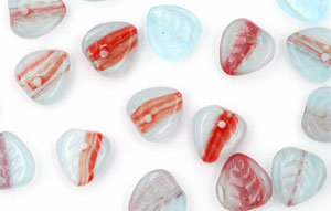 Loose Heart Leaves 9/9mm : HurriCane Glass - Aquamarine/Opaque Red