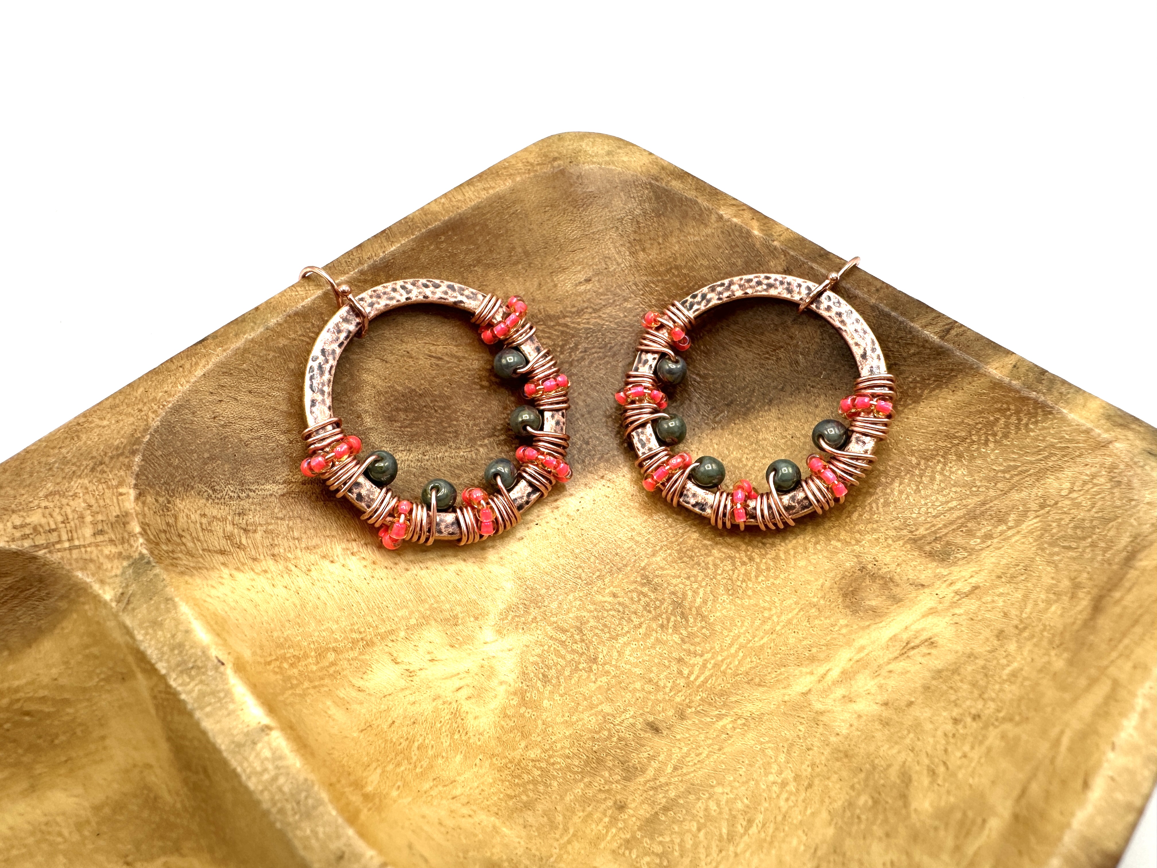 Bead Wrapped Ring Earrings
