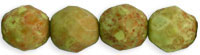 Fire-Polish 8mm : Opaque Pea Green - Stone Picasso (25pcs)