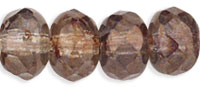 Gem-Cut Rondelle 6 x 4mm : Luster - Transparent Gold/Smokey Topaz