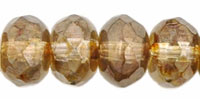 Gem-Cut Rondelle 7 x 5mm : Luster - Transparent Gold/Smokey Topaz