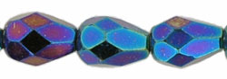 Fire-Polish 7 x 5mm - Teardrop : Iris - Blue