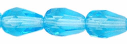 Fire-Polish 7 x 5mm - Teardrop : Aquamarine