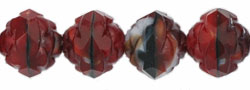 Rosebud Fire-Polish 8 x 7mm : Matte - Red w/Black Swirl