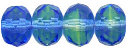 Gem-Cut Rondelle 9 x 6mm : Blue/Lt Green