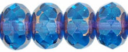 Gem-Cut Rondelle 9 x 6mm : Copper - Aquamarine