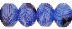 Gem-Cut Rondelle 9 x 6mm : HurriCane Glass - Sapphire/White/Amethyst Swirl
