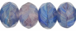 Gem-Cut Rondelle 9 x 6mm : HurriCane Glass - Milky Pink/Blue Swirl