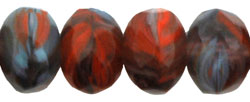 Gem-Cut Rondelle 9 x 6mm : HurriCane Glass- Amythest/Orange/Blue Swirl