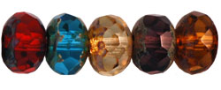 Gem-Cut Rondelle 9 x 6mm : Multi Color Dark Mix - Picasso