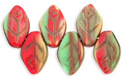 Leaves 12 x 7mm : HurriCane Glass - Red/Green/Tan