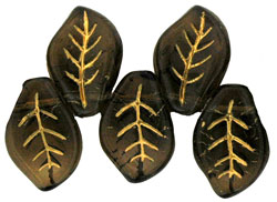 Leaves 14 x 9mm : Smoky Topaz - Gold Inlay