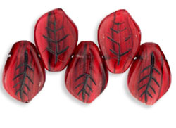 Leaves 14 x 9mm : HurriCane Glass - Red/Jet With Jet Inlay