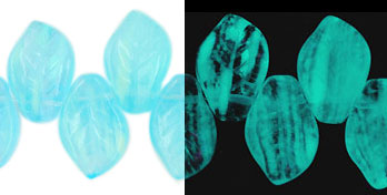 Leaves 14 x 9mm : Glow in the Dark - Aquamarine