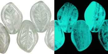 Leaves 14 x 9mm : Glow in the Dark - Luster - Transparent Prairie Green