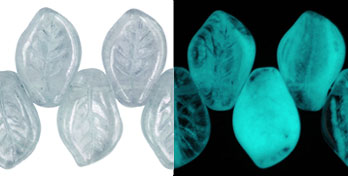 Leaves 14 x 9mm : Glow in the Dark - Luster - Transparent Blue