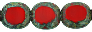 Oval Window Beads 14 x 12mm : Opaque Red - Picasso