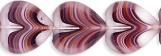 Heart Window Beads 15 x 15mm : Dk Amethyst/White