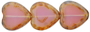 Heart Window Beads 15 x 15mm : Milky Translucent Pink - Picasso