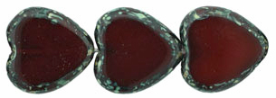 Heart Window Beads 15 x 15mm : Oxblood - Picasso