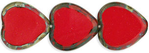 Heart Window Beads 15 x 15mm : Opaque Red - Picasso
