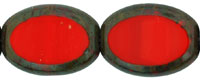 Oval Window Beads 19 x 14mm : Opaque Red - Picasso