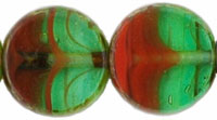 Dime Beads 8 x 3mm : HurriCane Glass - Dk Peridot/Coral Red
