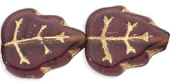 Medium Leaves 12 x 10mm Vertical Hole : Amethyst - Gold Inlay