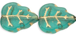 Medium Leaves 12 x 10mm Vertical Hole : Teal - Gold Inlay