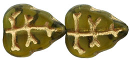 Leaves 10 x 8mm Vertical Hole : Dk Smoky Topaz - Gold Inlay