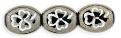 Oval Clovers 10 x 9mm : Hematite - White Inlay