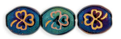 Oval Clovers 10 x 9mm : Iris - Blue - Gold Inlay