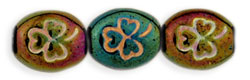 Oval Clovers 10 x 9mm : Iris - Green - Gold Inlay