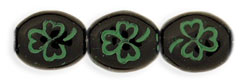 Oval Clovers 10 x 9mm : Jet - Green Inlay