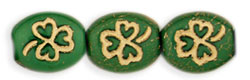 Oval Clovers 10 x 9mm : Opaque Green - Gold Inlay