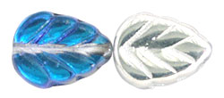 Leaves 10 x 8mm : Silver/Capri Blue