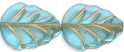 Leaves 10 x 8mm : Aquamarine - Gold Inlay