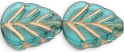 Leaves 10 x 8mm : Teal - Gold Inlay
