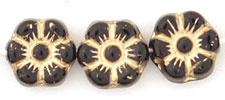 Flowers 8 x 4mm : Jet - Gold Inlay