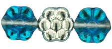 Flowers 8 x 4mm : Silver/Capri Blue