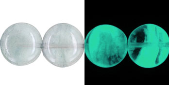 Flattened Round 12mm : Glow in the Dark - Luster - Transparent Blue