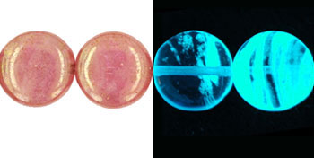 Flattened Round 12mm : Glow in the Dark - Luster - Transparent Topaz/Pink