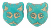 Cat Faces 13mm: Turquoise - Gold Inlay