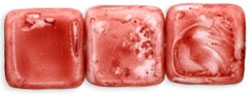 Flat Squares 9mm : Opaque White - Red Picasso