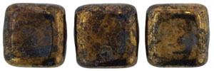 CzechMates Tile Bead 6mm : Jet - Bronze Picasso