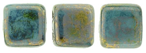 CzechMates Tile Bead 6mm : Turquoise - Bronze Picasso