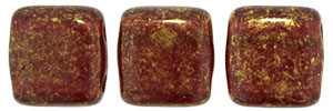 CzechMates Tile Bead 6mm : Gold Marbled - Ruby