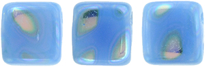 CzechMates Tile Bead 6mm : Peacock - Milky Baby Blue