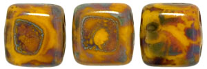 CzechMates Tile Bead 6mm : Opaque Yellow - Picasso